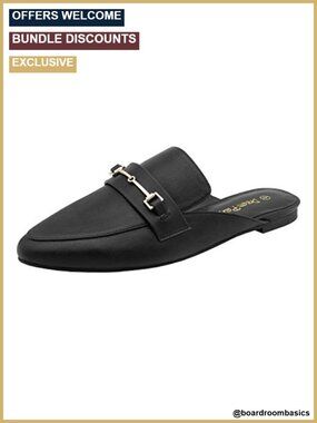 Flat Mules Buckle Pointed Toe Backless Slip On Slides Loafer Shoes